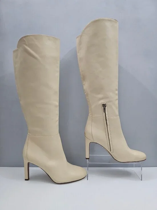 Sam Edelman Shauna Knee High Boot Womens 9 Eggshell Cream Leather Stiletto Heel - Picture 3 of 16